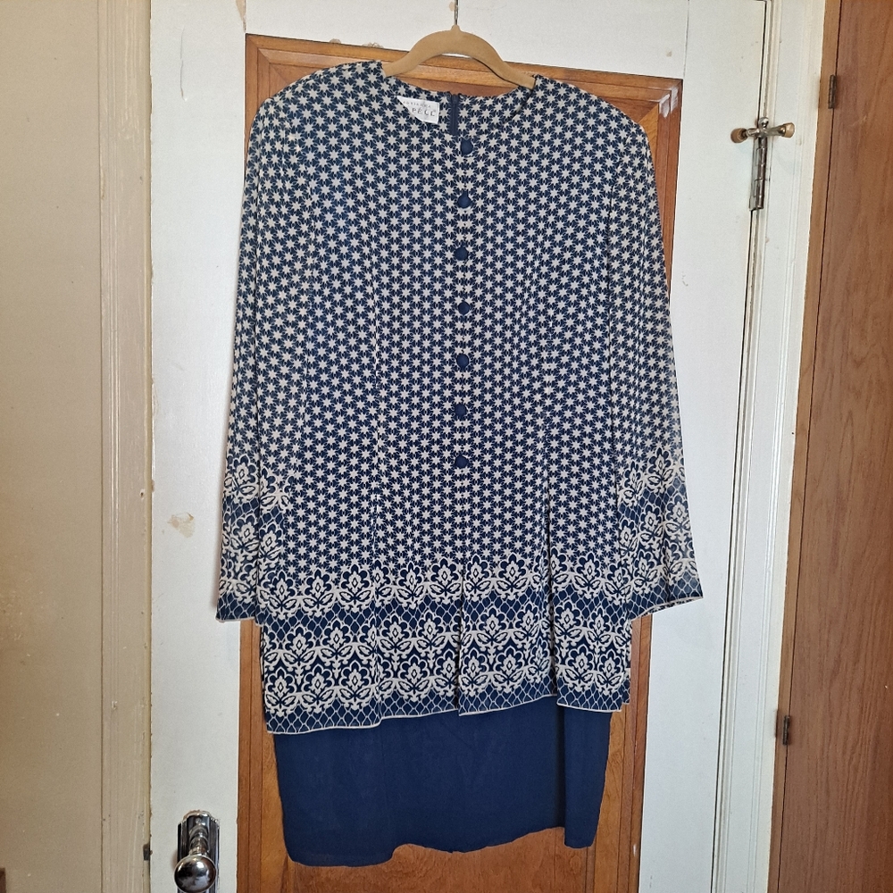Adriana Papell | Vintage Silk Geometric Floral Pattern Dress
